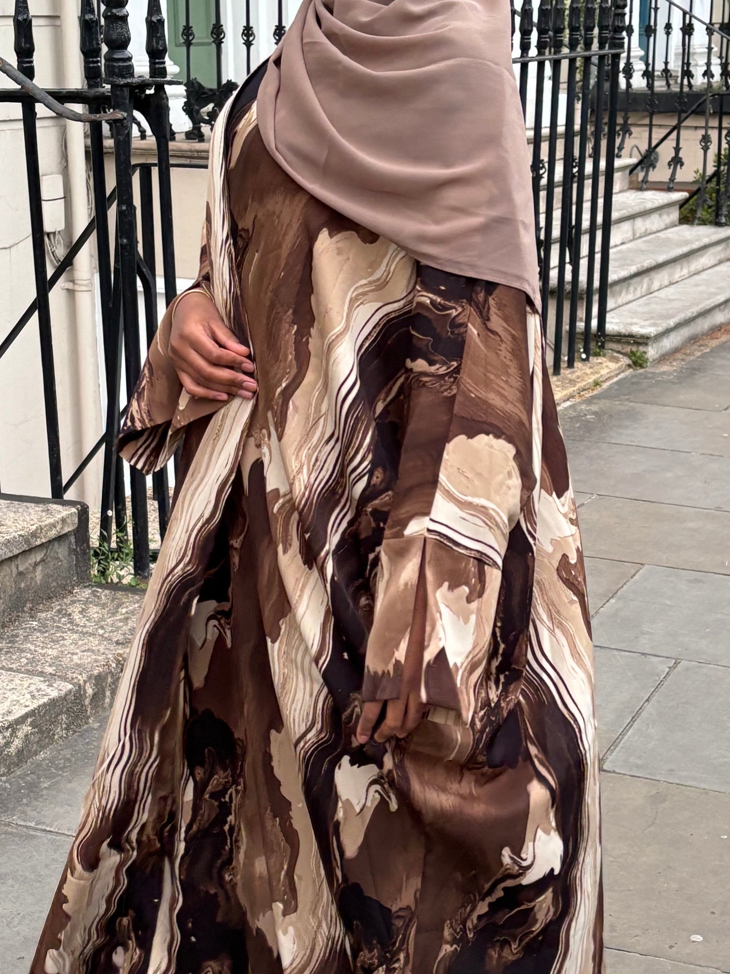 Marble Open Abaya - Sahara