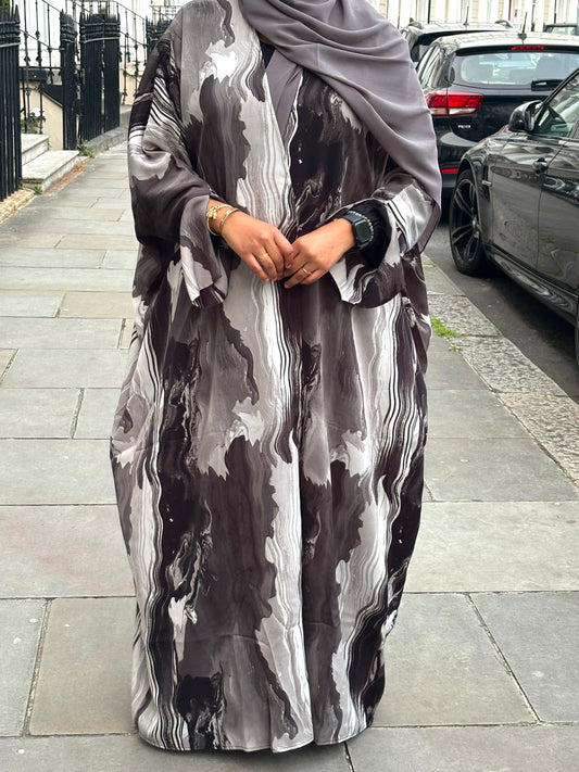 Marble Open Abaya - Onyx