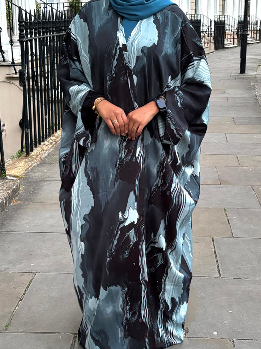 Marble Open Abaya - Azure