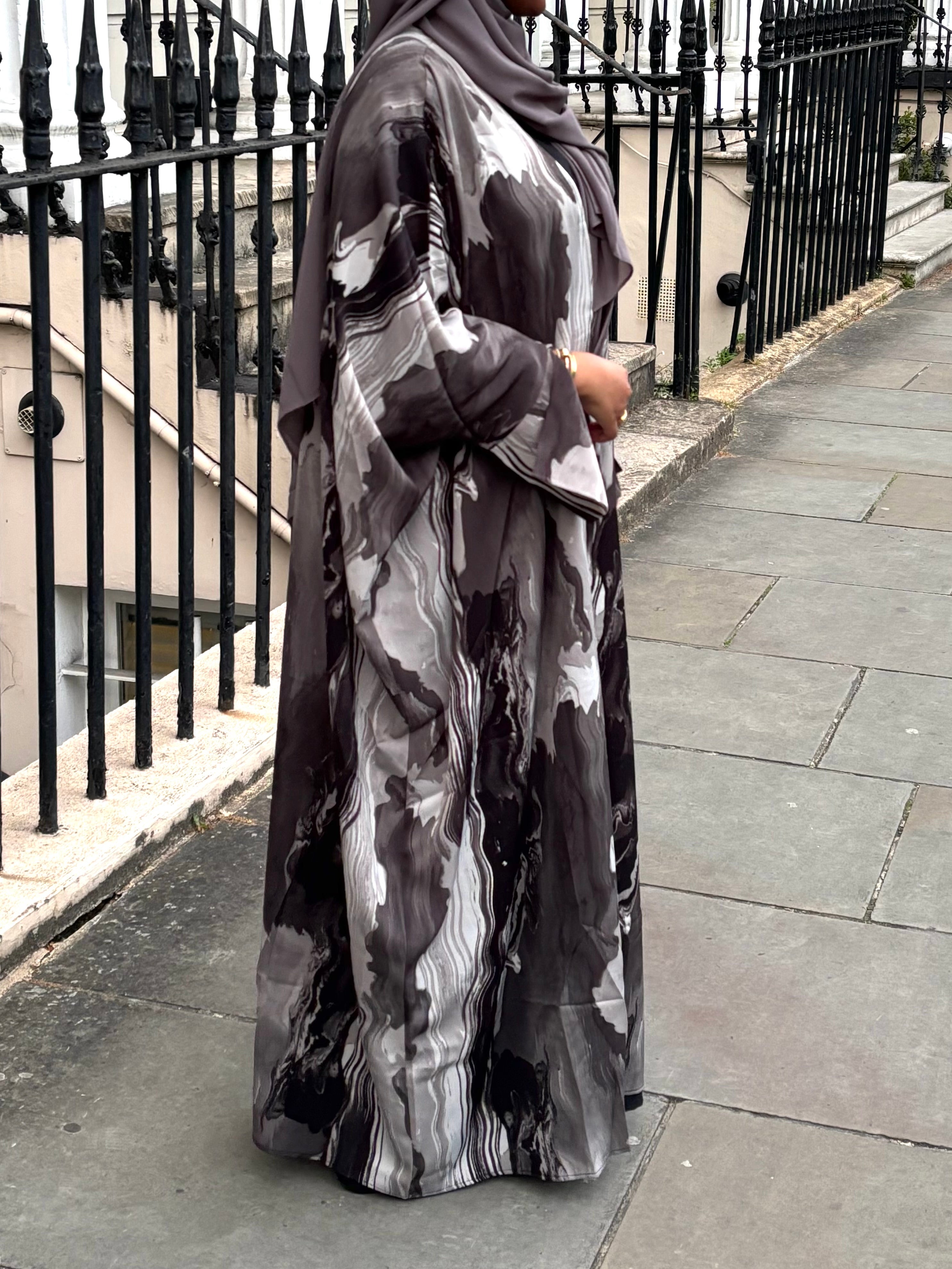 Marble Open Abaya - Onyx