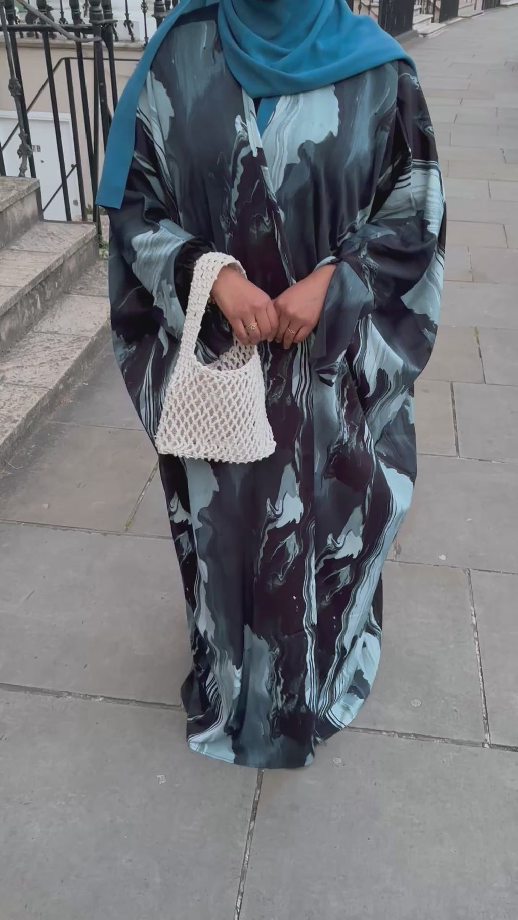 Marble Open Abaya - Azure